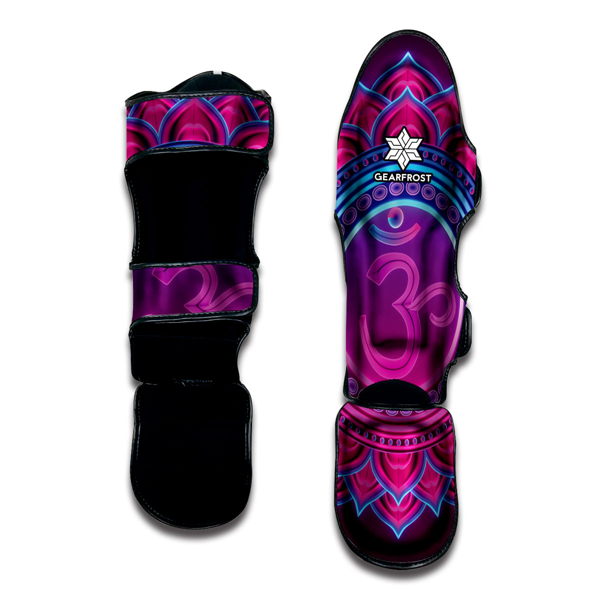 Purple And Teal Om Mandala Print Muay Thai Shin Guard