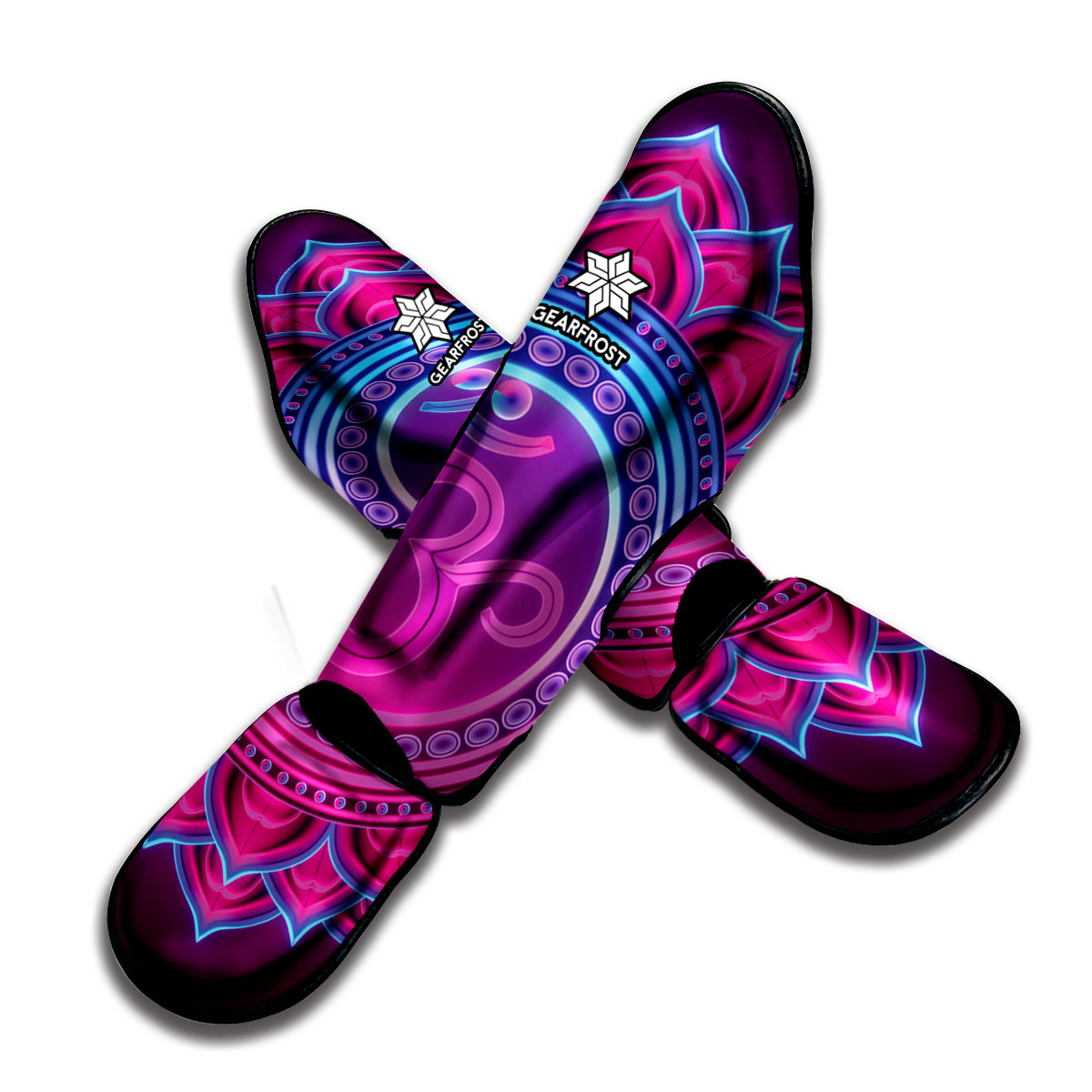 Purple And Teal Om Mandala Print Muay Thai Shin Guard