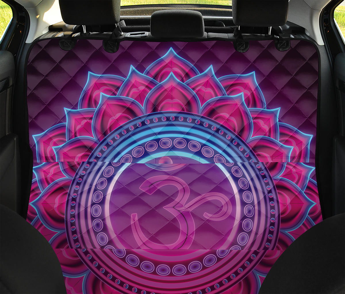 Purple And Teal Om Mandala Print Pet Car Back Seat Cover