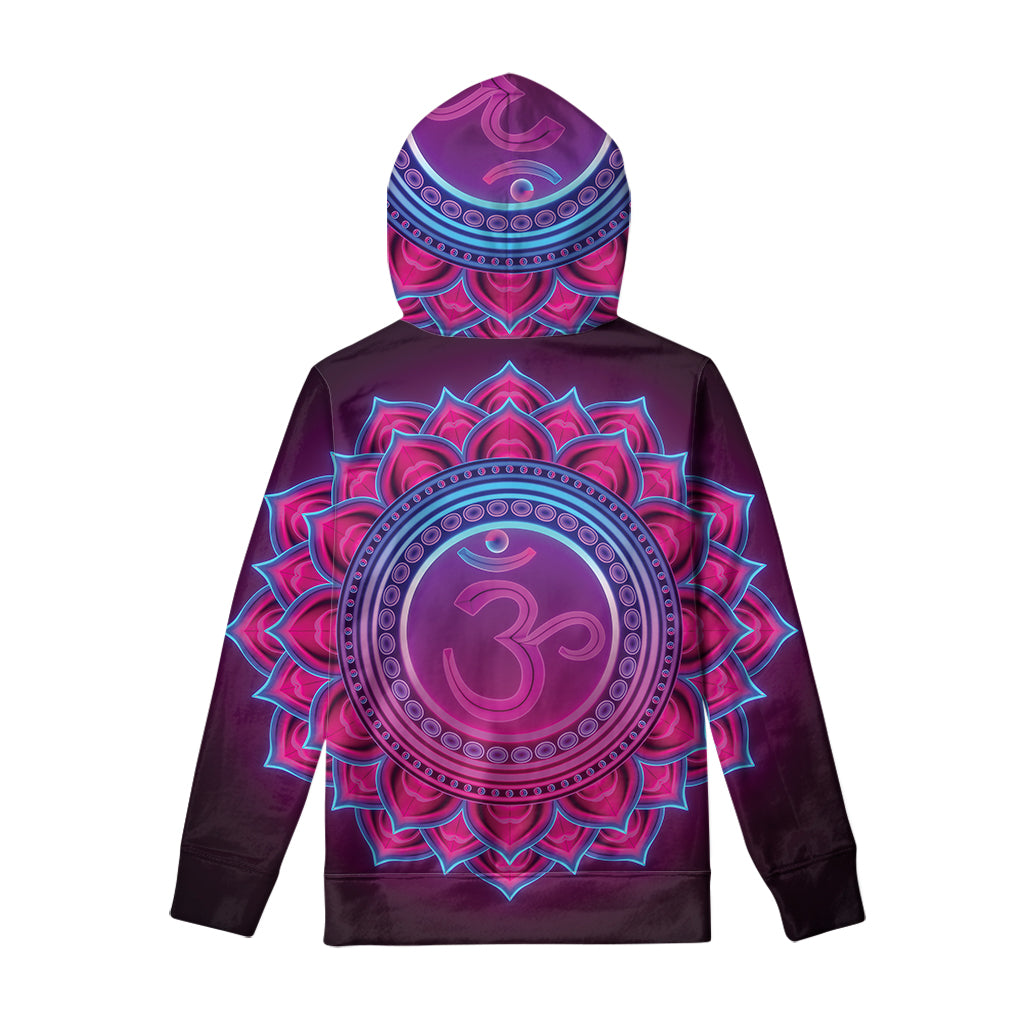 Purple And Teal Om Mandala Print Pullover Hoodie