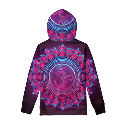 Purple And Teal Om Mandala Print Pullover Hoodie
