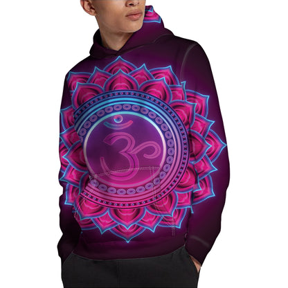 Purple And Teal Om Mandala Print Pullover Hoodie