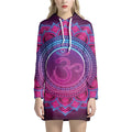 Purple And Teal Om Mandala Print Pullover Hoodie Dress