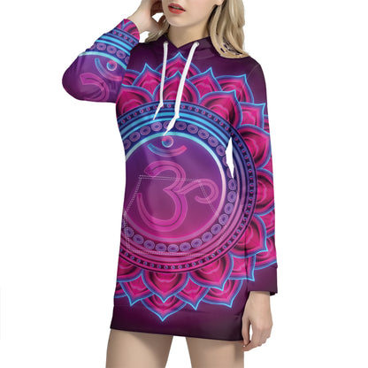 Purple And Teal Om Mandala Print Pullover Hoodie Dress
