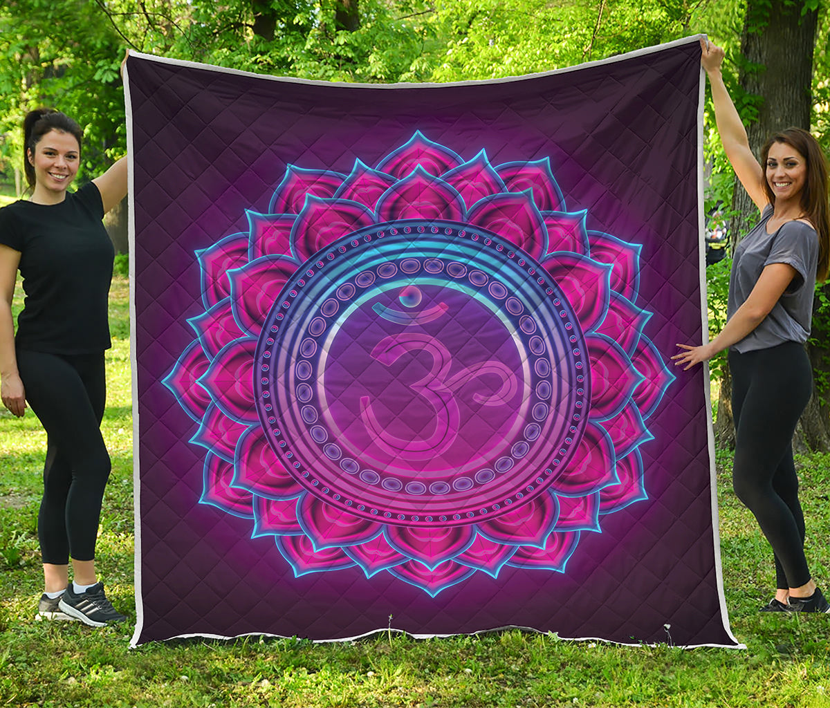 Purple And Teal Om Mandala Print Quilt