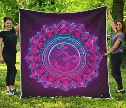 Purple And Teal Om Mandala Print Quilt