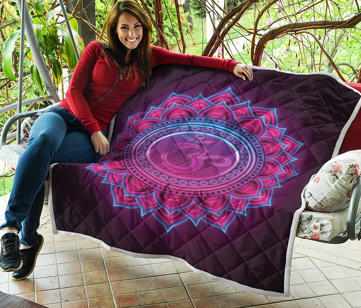 Purple And Teal Om Mandala Print Quilt