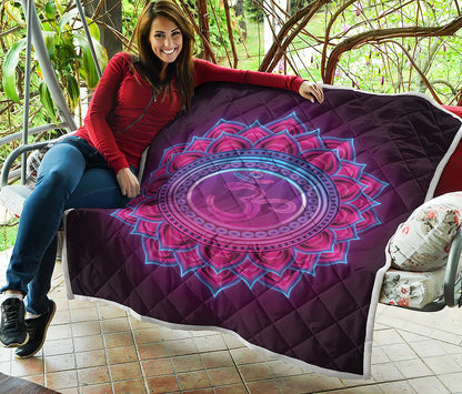 Purple And Teal Om Mandala Print Quilt