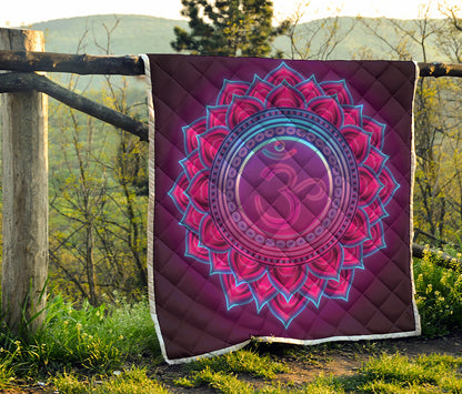 Purple And Teal Om Mandala Print Quilt