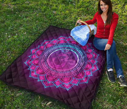 Purple And Teal Om Mandala Print Quilt