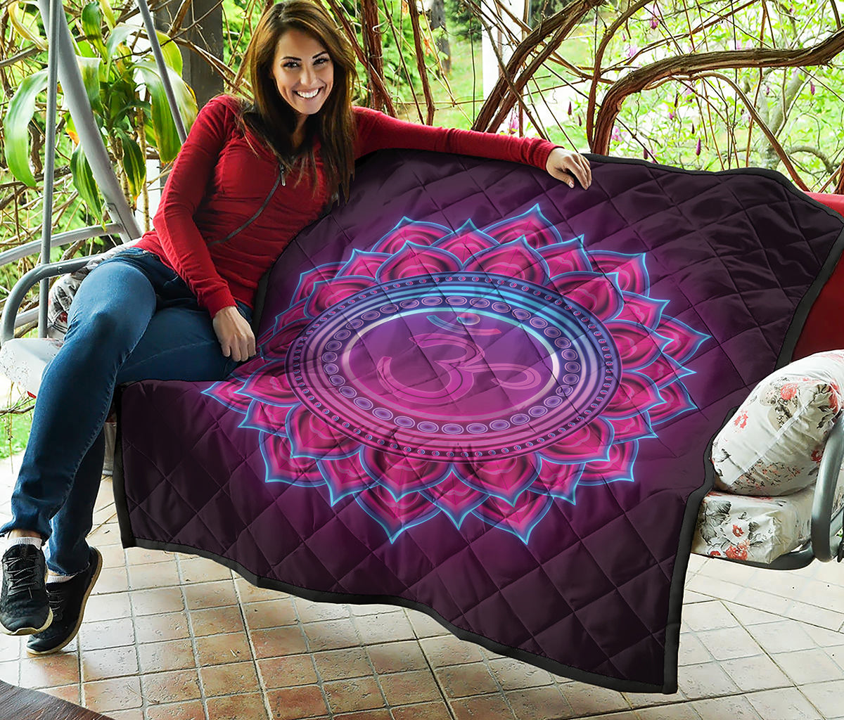 Purple And Teal Om Mandala Print Quilt