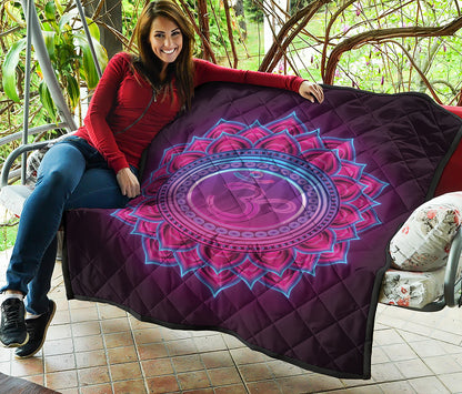 Purple And Teal Om Mandala Print Quilt