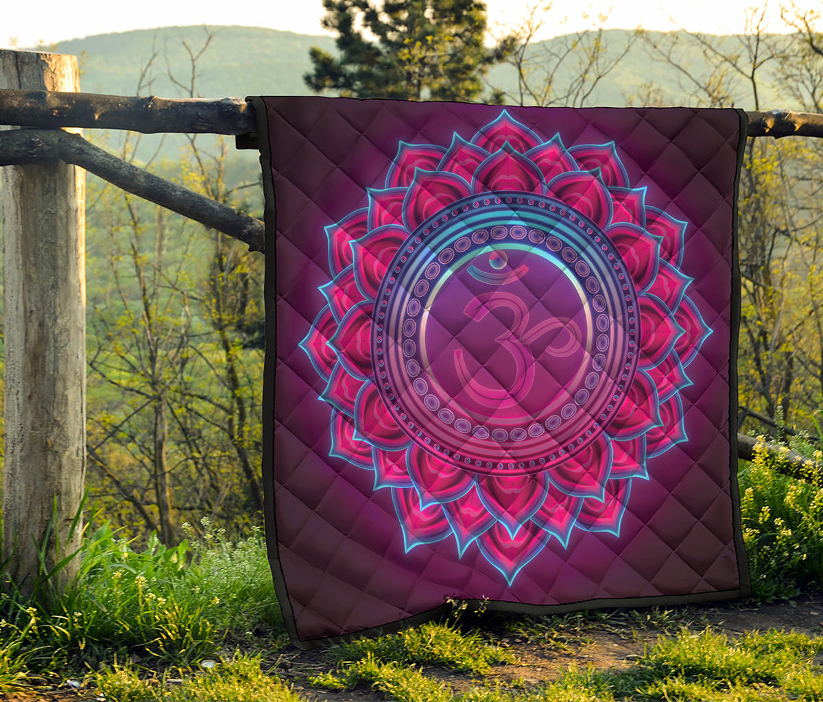 Purple And Teal Om Mandala Print Quilt