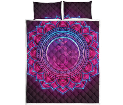 Purple And Teal Om Mandala Print Quilt Bed Set