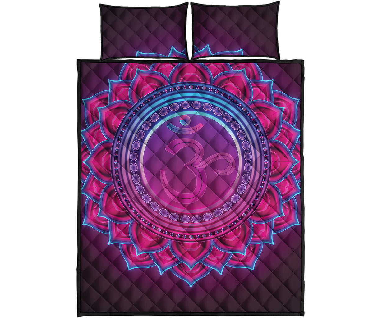 Purple And Teal Om Mandala Print Quilt Bed Set