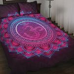 Purple And Teal Om Mandala Print Quilt Bed Set