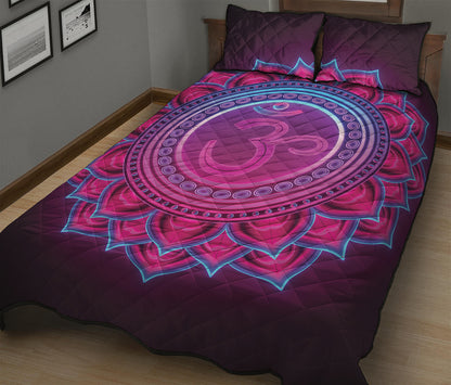 Purple And Teal Om Mandala Print Quilt Bed Set