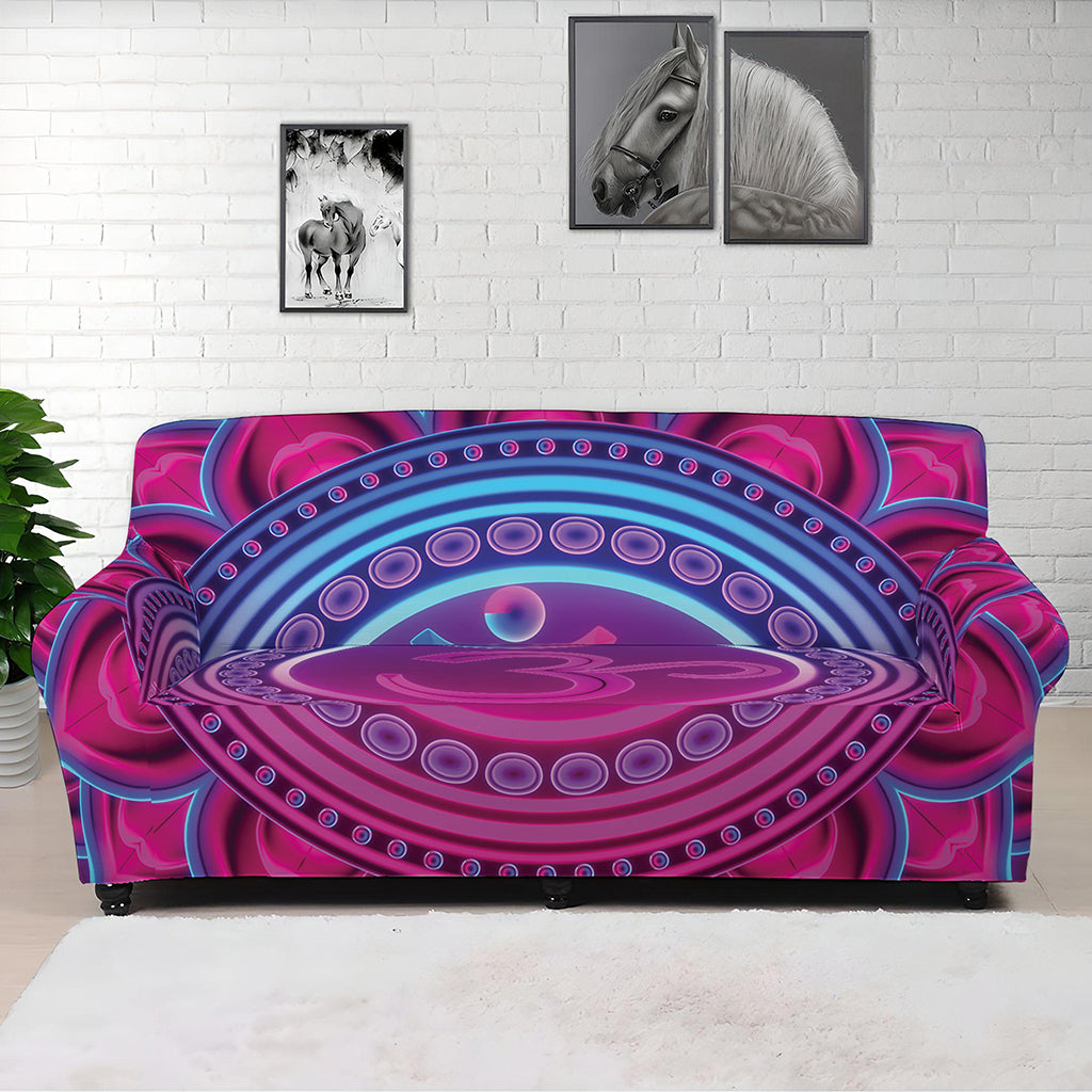 Purple And Teal Om Mandala Print Sofa Cover