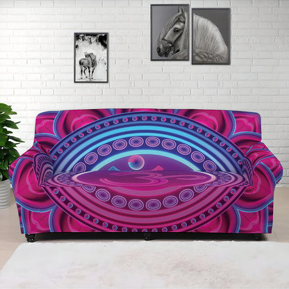 Purple And Teal Om Mandala Print Sofa Cover