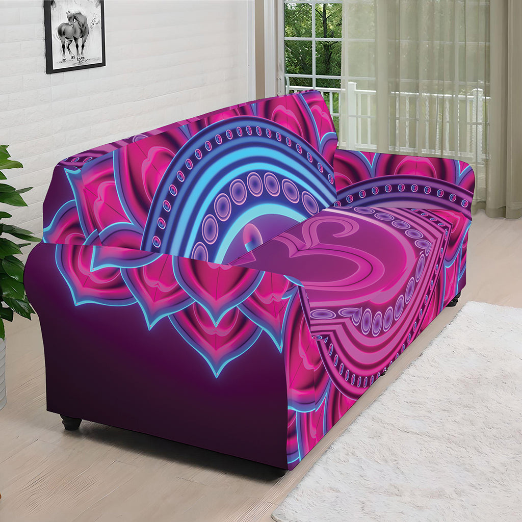 Purple And Teal Om Mandala Print Sofa Cover