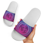 Purple And Teal Om Mandala Print White Slide Sandals
