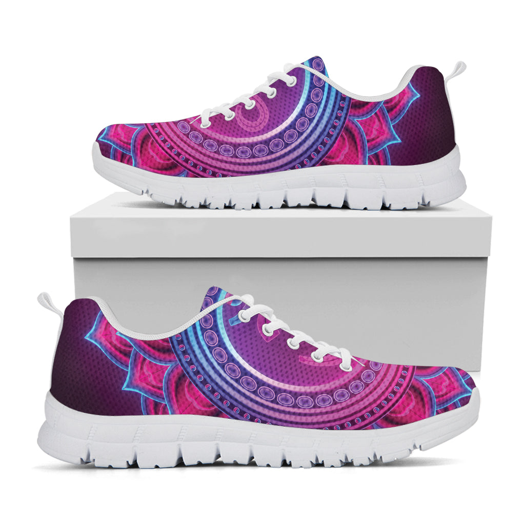 Purple And Teal Om Mandala Print White Sneakers