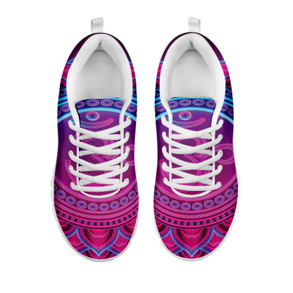 Purple And Teal Om Mandala Print White Sneakers