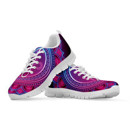 Purple And Teal Om Mandala Print White Sneakers