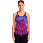 Purple And Teal Om Mandala Print Women's Racerback Tank Top