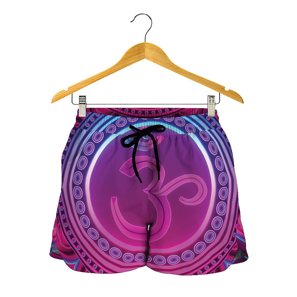 Purple And Teal Om Mandala Print Women's Shorts
