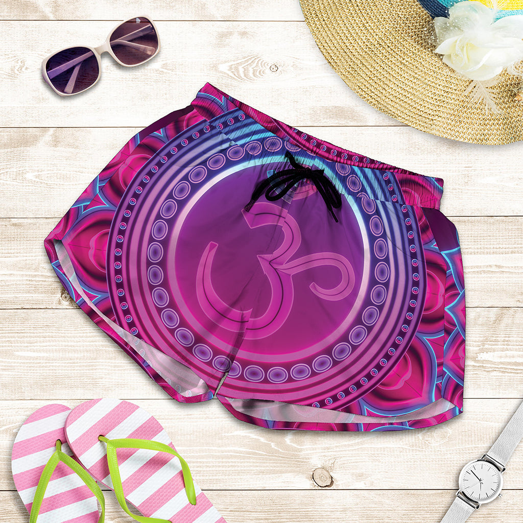 Purple And Teal Om Mandala Print Women's Shorts