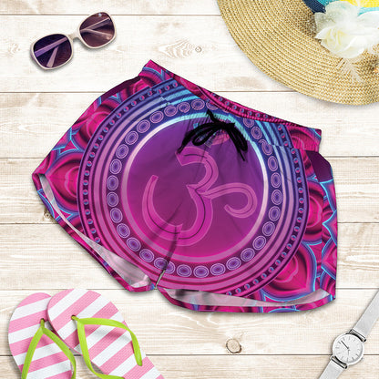 Purple And Teal Om Mandala Print Women's Shorts