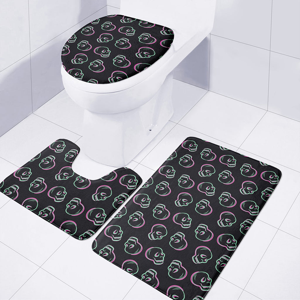Purple And Teal Skull Pattern Print 3 Piece Bath Mat Set