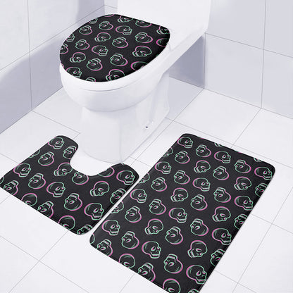 Purple And Teal Skull Pattern Print 3 Piece Bath Mat Set
