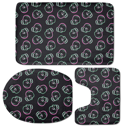 Purple And Teal Skull Pattern Print 3 Piece Bath Mat Set