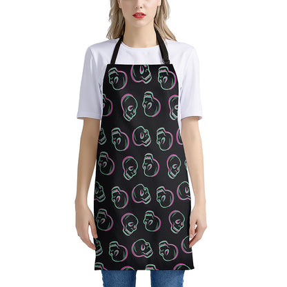 Purple And Teal Skull Pattern Print Apron
