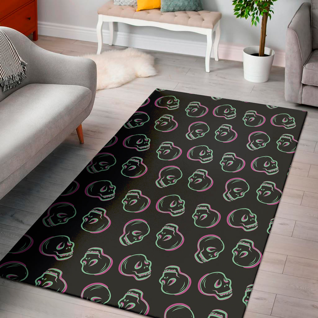 Purple And Teal Skull Pattern Print Area Rug