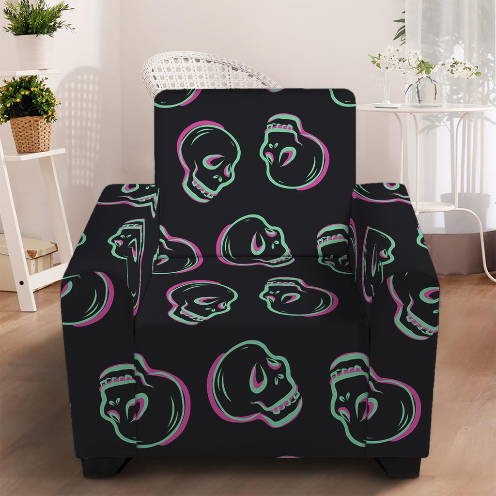 Purple And Teal Skull Pattern Print Armchair Slipcover