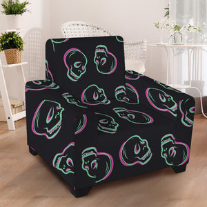 Purple And Teal Skull Pattern Print Armchair Slipcover