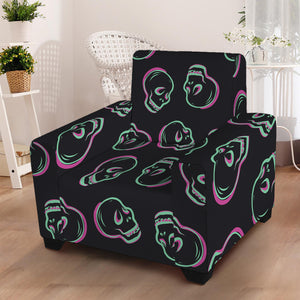 Purple And Teal Skull Pattern Print Armchair Slipcover