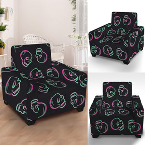 Purple And Teal Skull Pattern Print Armchair Slipcover