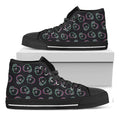Purple And Teal Skull Pattern Print Black High Top Sneakers