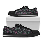 Purple And Teal Skull Pattern Print Black Low Top Shoes