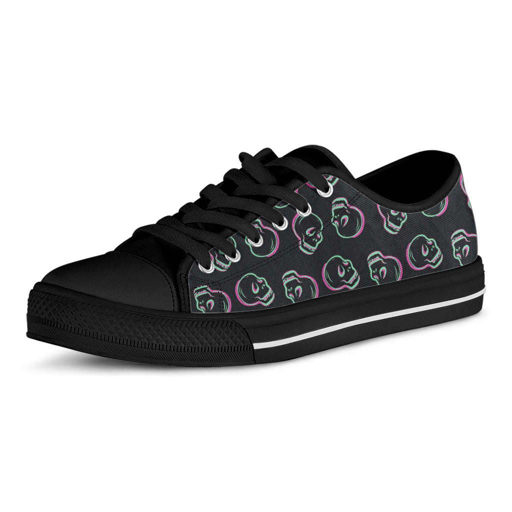 Purple And Teal Skull Pattern Print Black Low Top Shoes