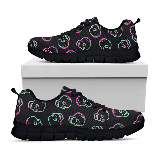 Purple And Teal Skull Pattern Print Black Sneakers