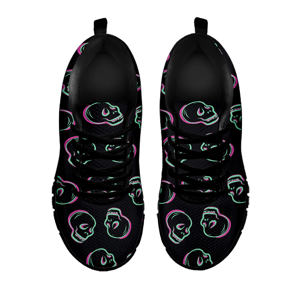 Purple And Teal Skull Pattern Print Black Sneakers