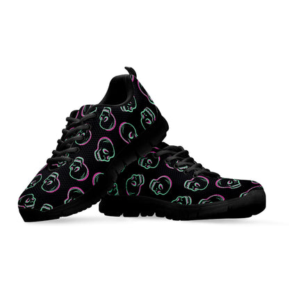 Purple And Teal Skull Pattern Print Black Sneakers