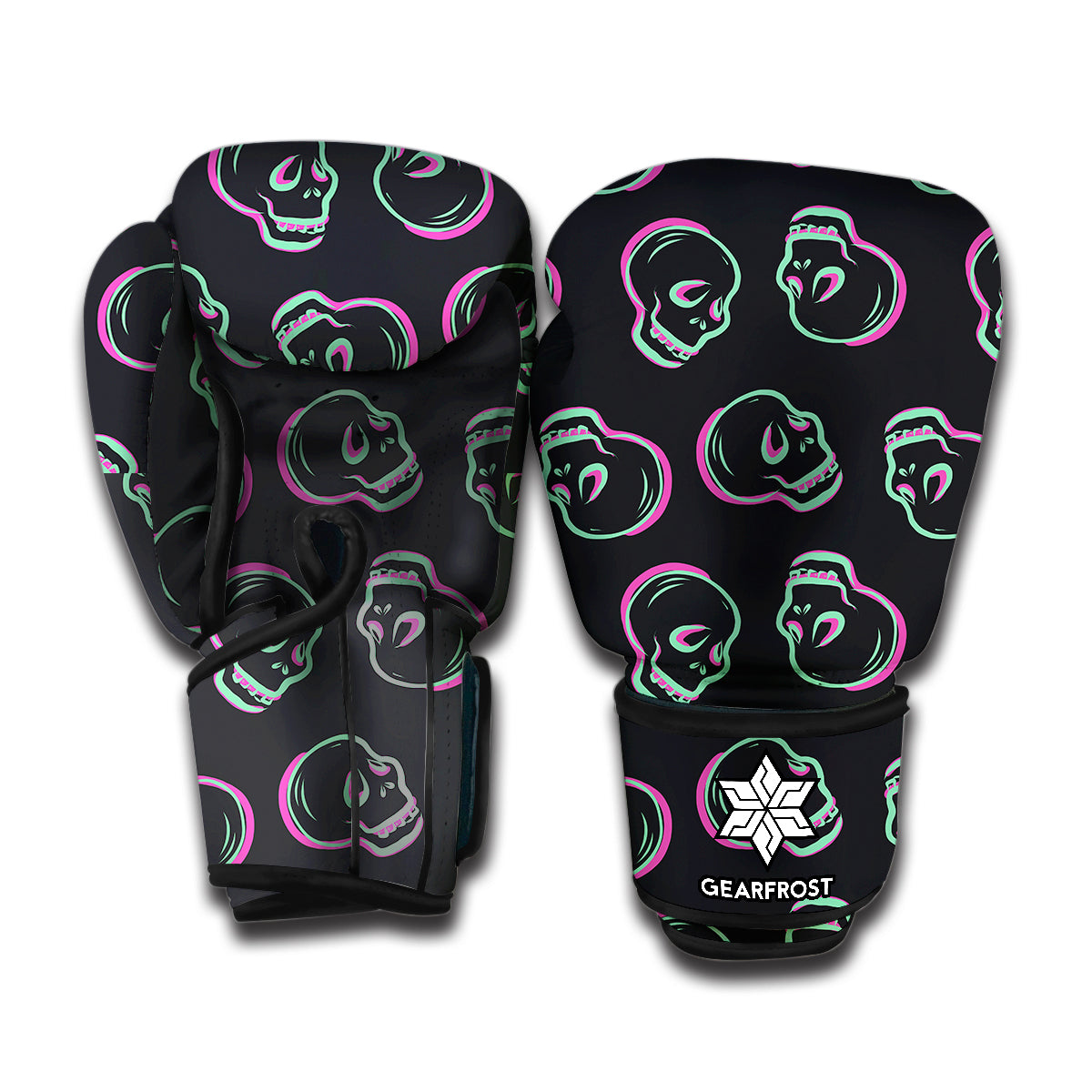 Purple And Teal Skull Pattern Print Boxing Gloves