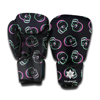 Purple And Teal Skull Pattern Print Boxing Gloves