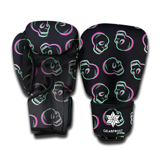 Purple And Teal Skull Pattern Print Boxing Gloves
